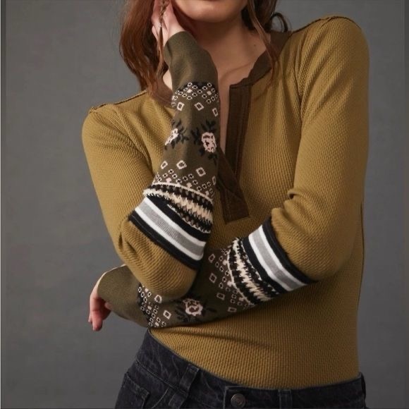 We The Free Tops - Free People We The Free Mikah Notch Neck Top Size XS Army Combo